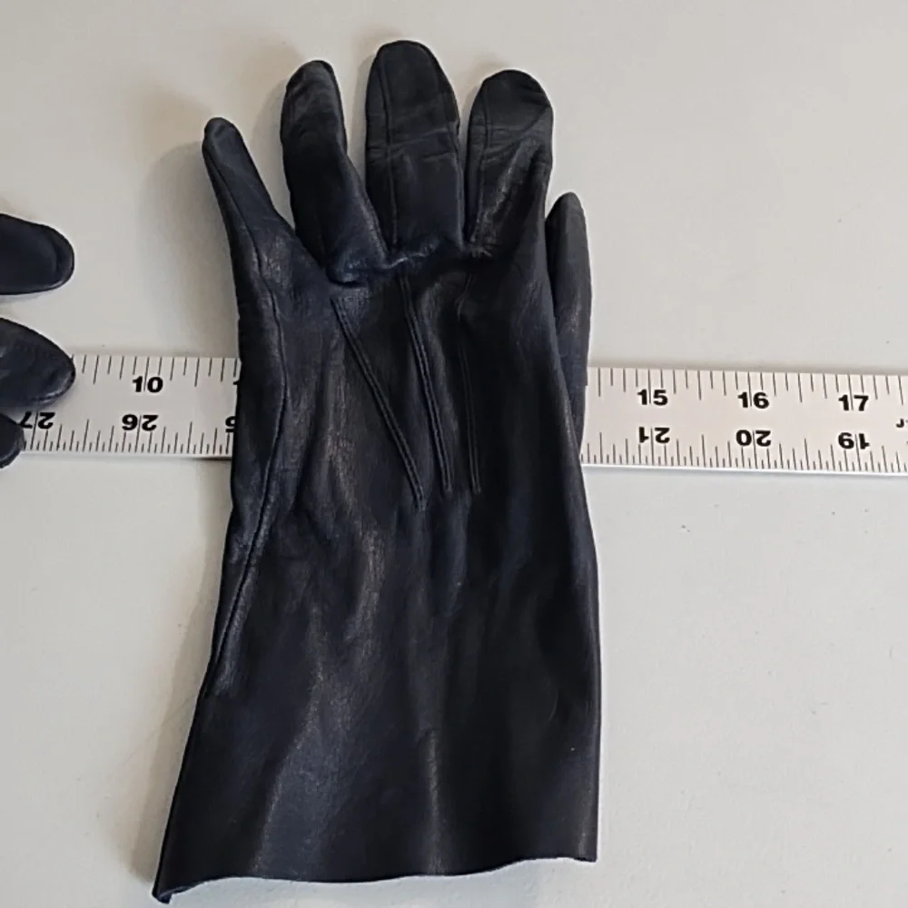 Genuine Soft Supple Thin Leather Driving Gloves Top Detail Dark Nay Blue